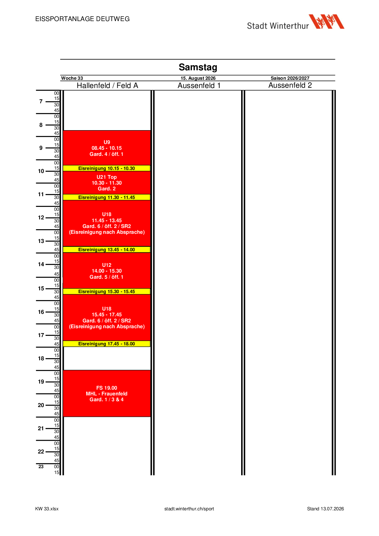 Samstag, 15.08.2026