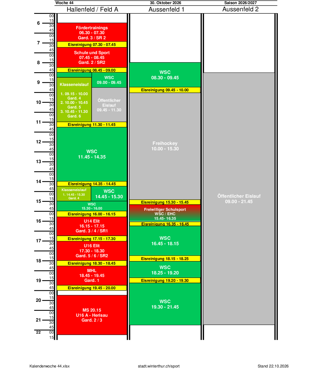 Eisbelegung Freitag, 30.10.2026