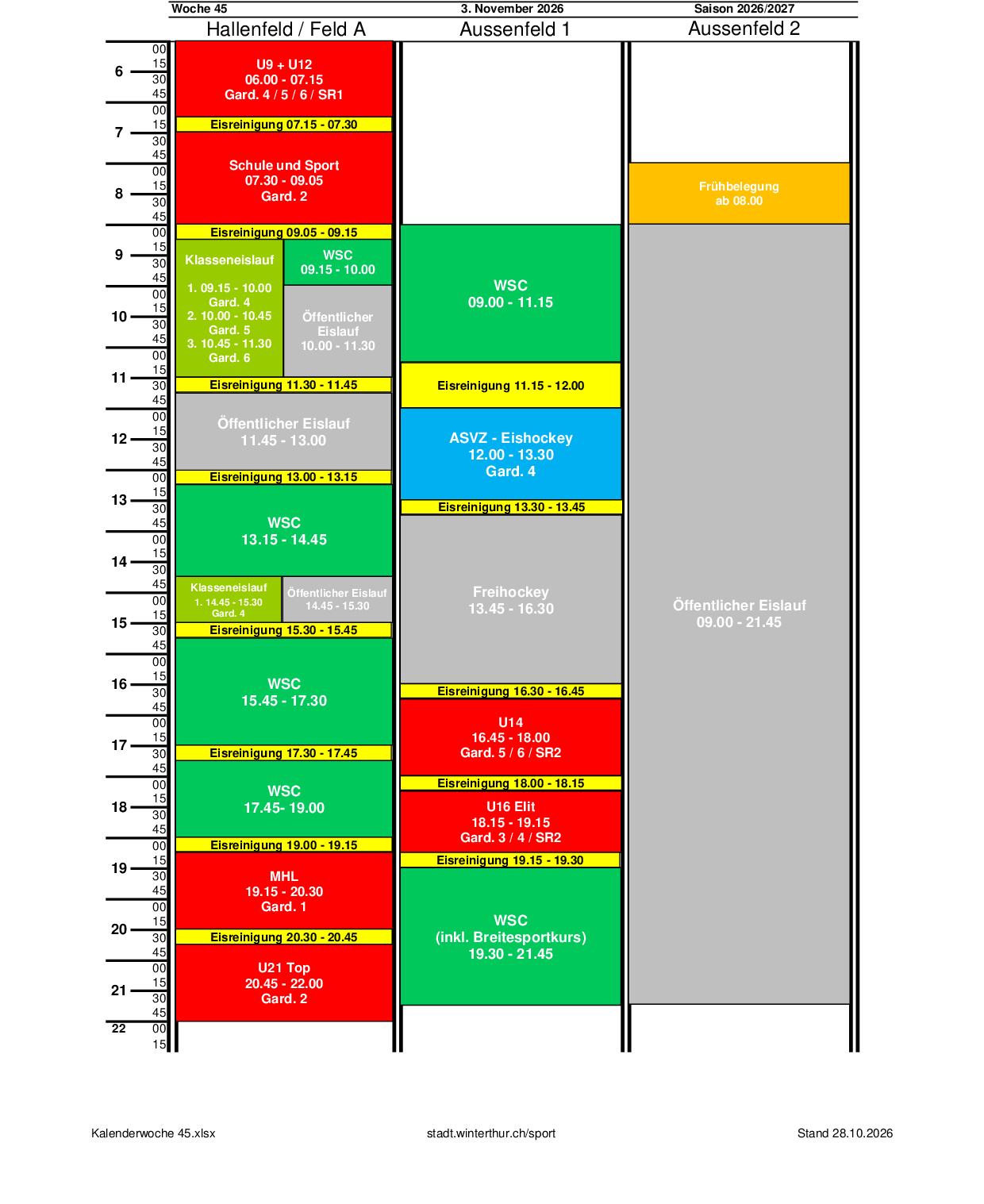 Eisbelegung Dienstag, 03.11.2026