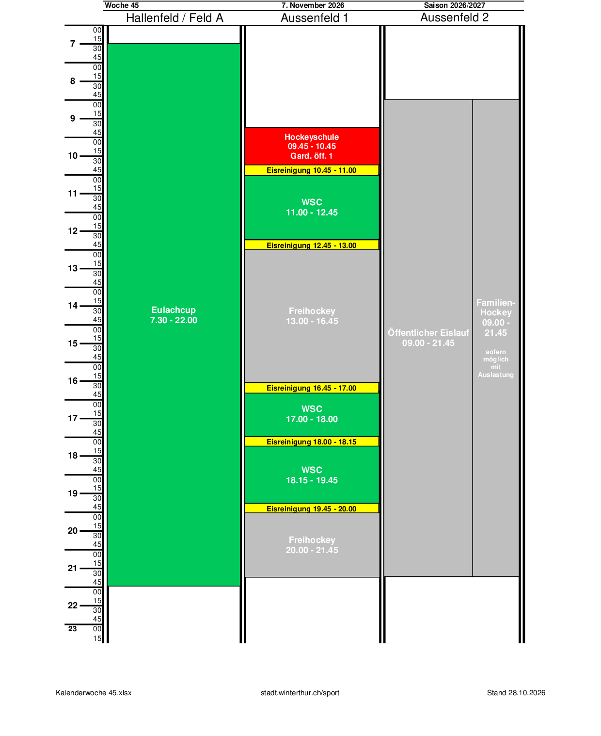 Eisbelegung Samstag, 07.11.2026